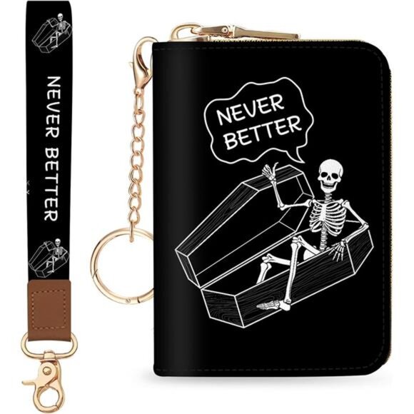 Credit Card Holder for Women Wristlet Skull Skeleton - Picture 1 of 6